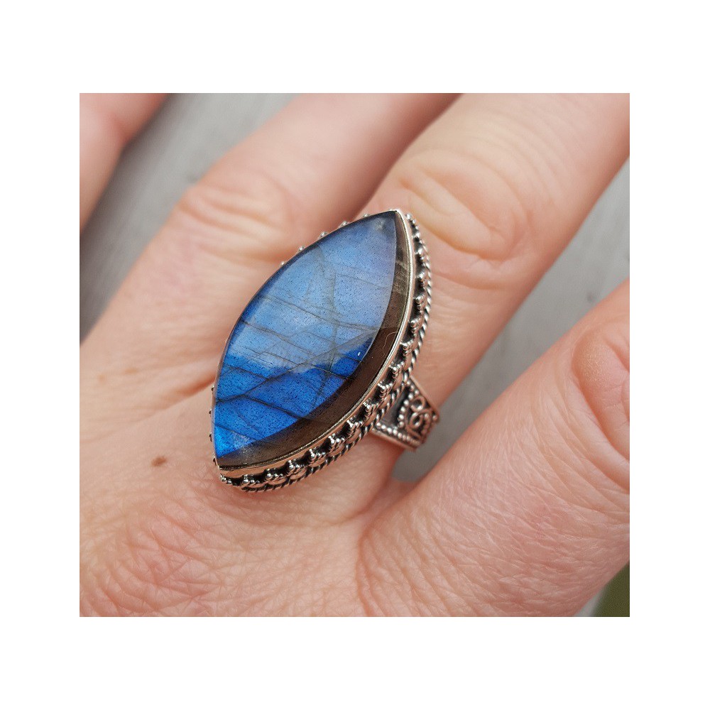 Silver ring set with marquise Labradorite edited setting 19.5