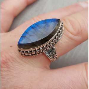 Silver ring set with marquise Labradorite edited setting 19.5