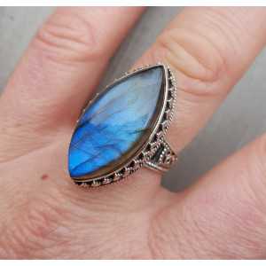 Silver ring with marquise Labradorite edited setting 19 mm