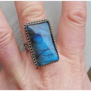 Silver ring with rectangular Labradorite in edited setting 19 mm
