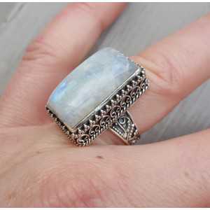 Silver ring with rectangular Moonstone, in processed setting 16.5