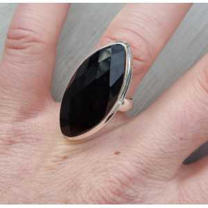 Silver ring set with marquise facet Onyx 17.5 mm