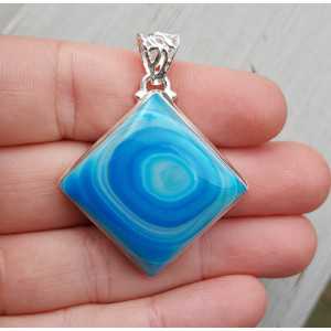 Silver pendant set with square blue Botswana Agate