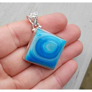 Silver pendant set with square blue Botswana Agate
