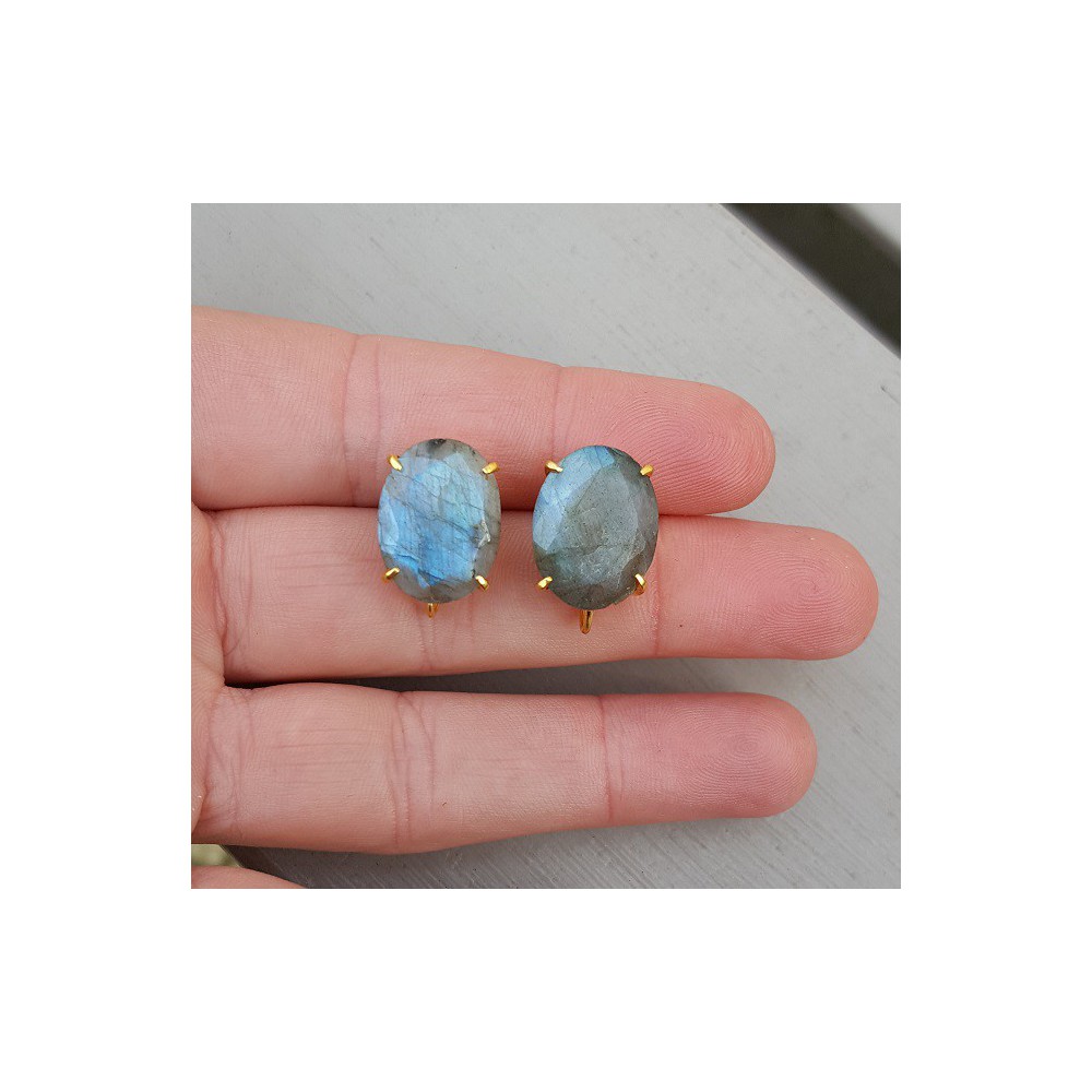 Vergulde oorknoppen gezet met Labradoriet