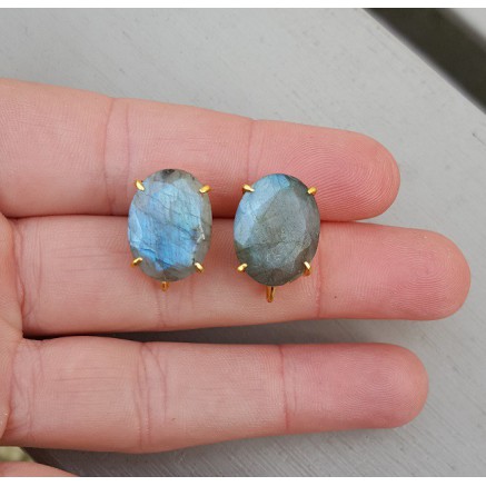 Vergulde oorknoppen gezet met Labradoriet