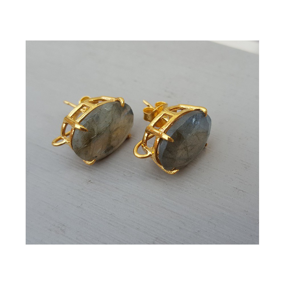 Vergulde oorknoppen gezet met Labradoriet