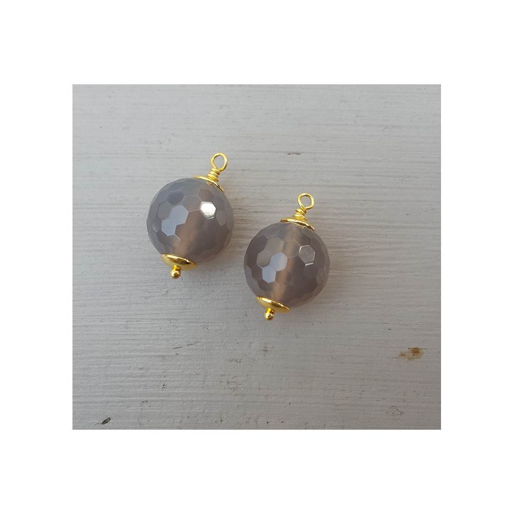 Goud vergulde losse hanger set met grijze Agaat