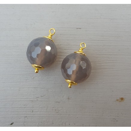 Goud vergulde losse hanger set met grijze Agaat