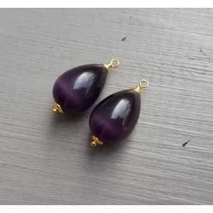 Gold plated loose pendant set with purple cat's eye