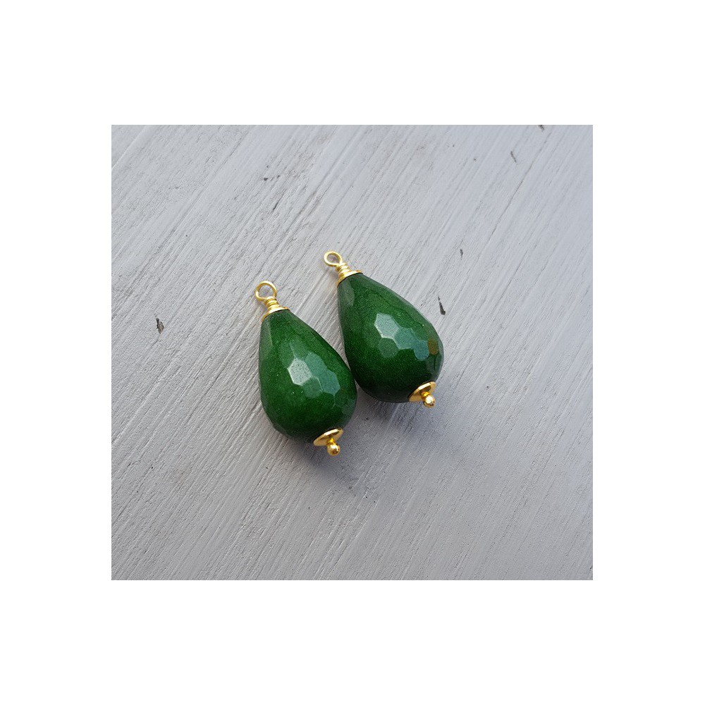 Goud vergulde losse hanger set met groene Jade