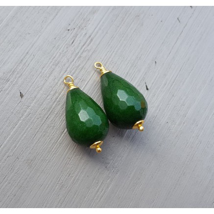 Goud vergulde losse hanger set met groene Jade