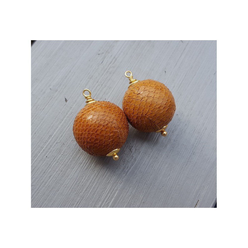 Goud vergulde hanger set met bol van oranje Slangenleer