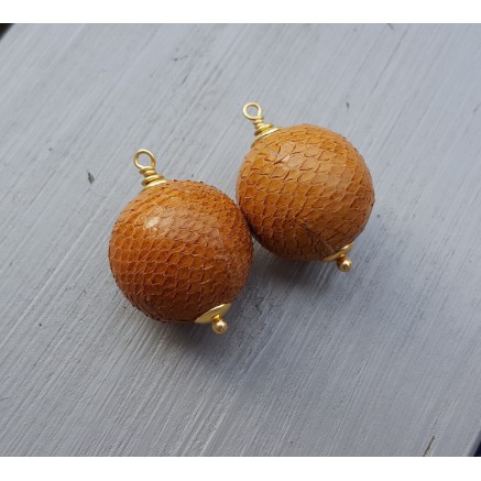 Goud vergulde hanger set met bol van oranje Slangenleer
