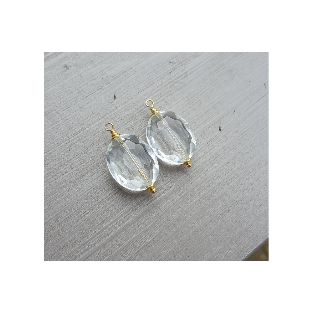 Goud vergulde losse hanger set met ovale Bergkristal