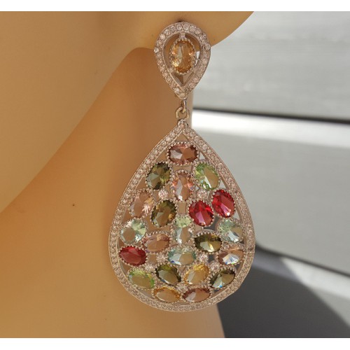 Zilveren oorbellen gezet met Toermalijn en Zirkonia