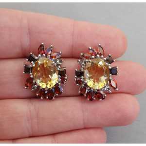 Silver earrings with Citrine, Garnet and Smokey Topaz