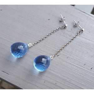 Earrings with blue Topaz quartz briolet