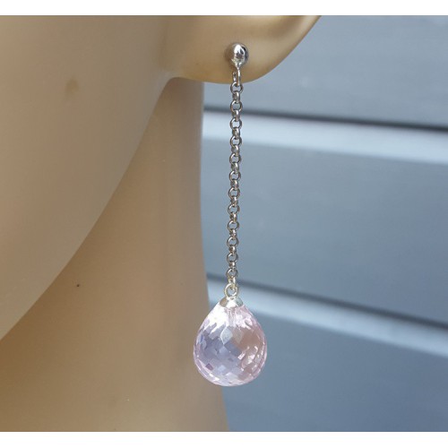 Oorbellen met roze Topaas briolet