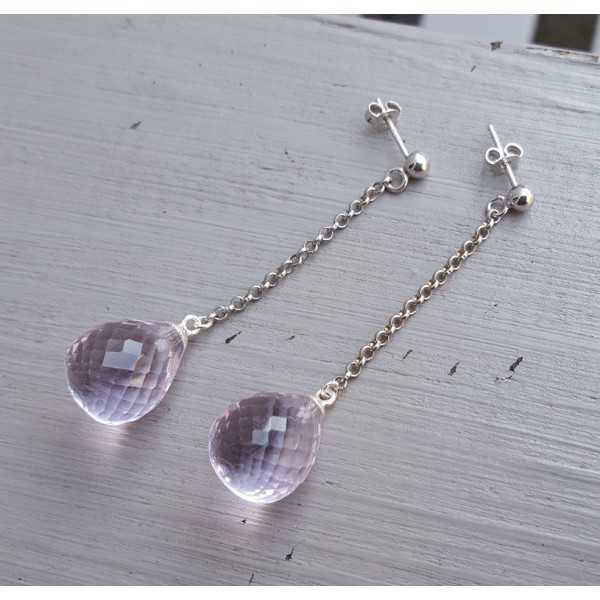 Earrings with pink Topaz briolet