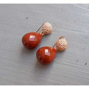 Rosé plated earrings with red Jasper stone briolet 