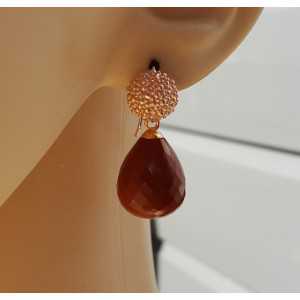 Rosé plated earrings with red Jasper stone briolet 