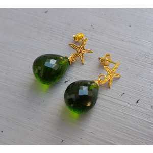 Earrings with starfish and Peridot quartz briolet 
