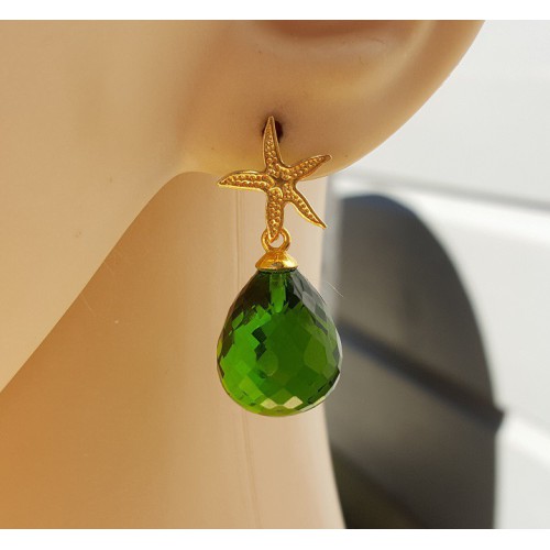 Oorbellen met zeester en Peridot quartz briolet 
