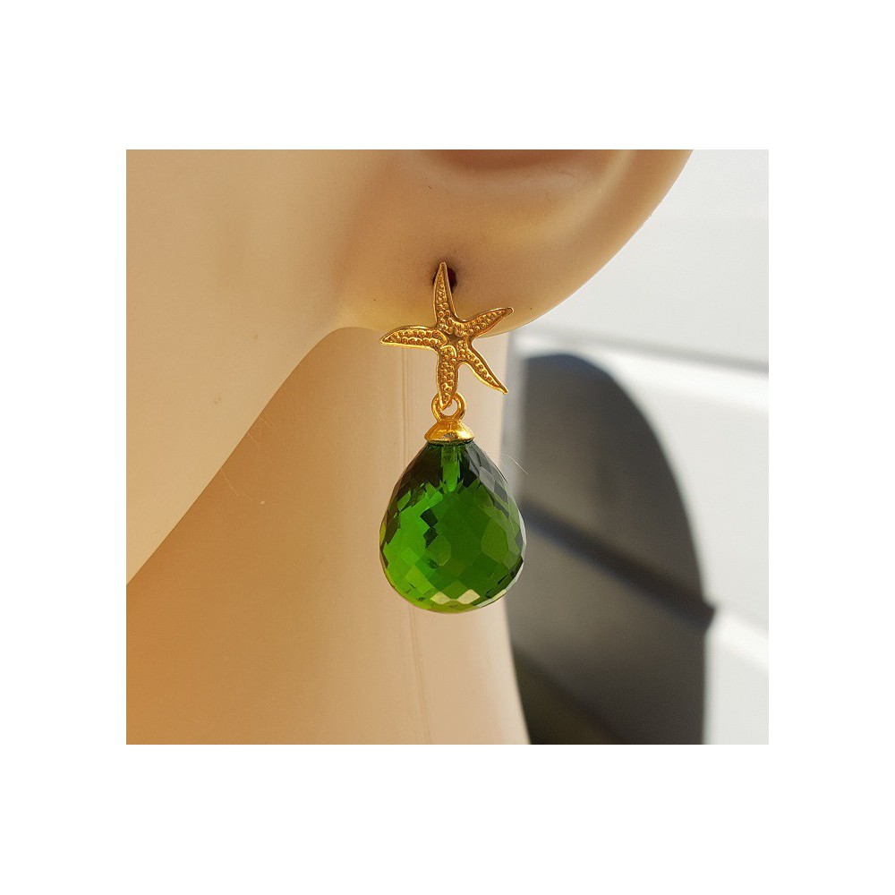 Earrings with starfish and Peridot quartz briolet 