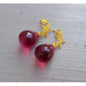 Earrings with starfish and pink Tourmaline quartz briolet 