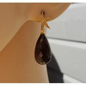 Gold plated earrings with small Smokey Topaz briolet