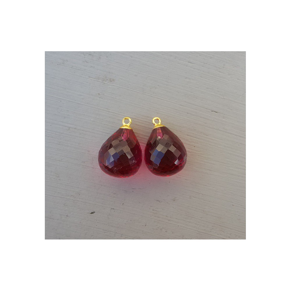 Goud vergulde losse hanger set met roze Toermalijn quartz briolet