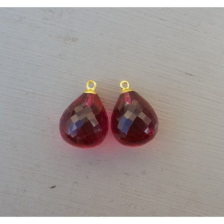 Goud vergulde losse hanger set met roze Toermalijn quartz briolet