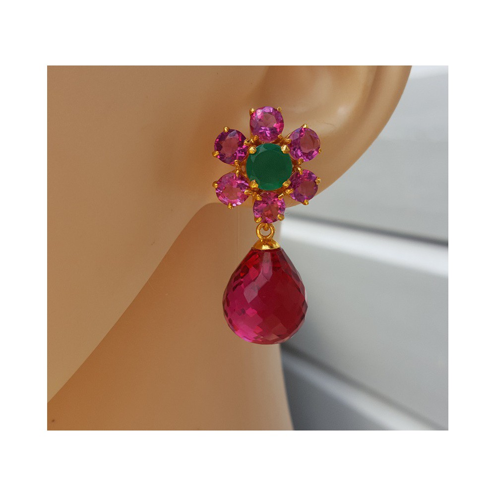 Goud vergulde losse hanger set met roze Toermalijn quartz briolet
