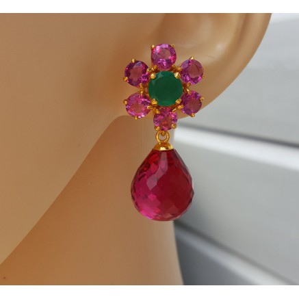 Goud vergulde losse hanger set met roze Toermalijn quartz briolet