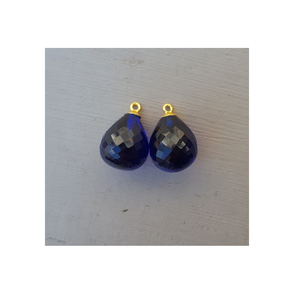 Goud vergulde losse hanger set met Saffier blauwe quartz briolet
