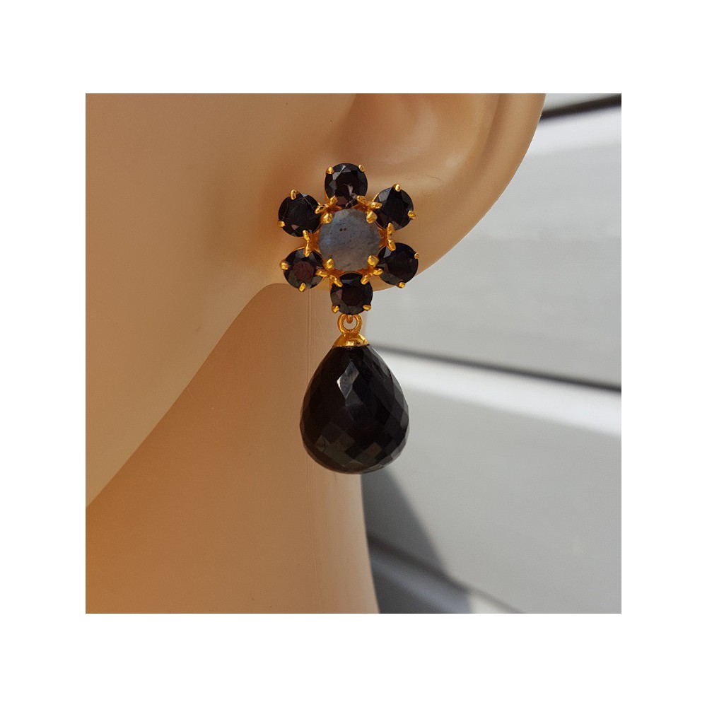 Goud vergulde losse hanger set met Saffier blauwe quartz briolet