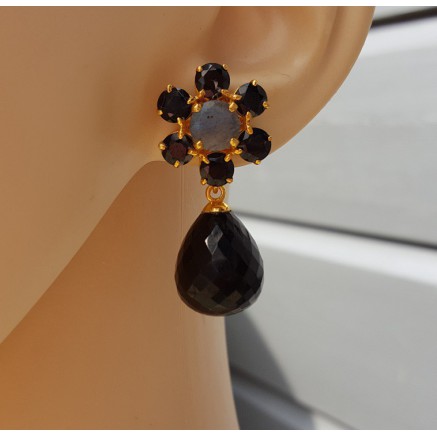 Goud vergulde losse hanger set met Saffier blauwe quartz briolet