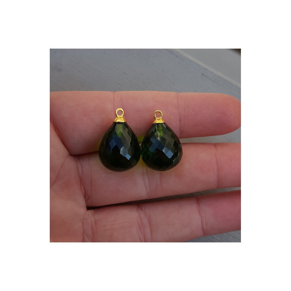 Goud vergulde losse hanger set met Peridot quartz briolet
