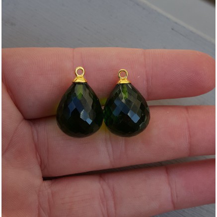 Goud vergulde losse hanger set met Peridot quartz briolet