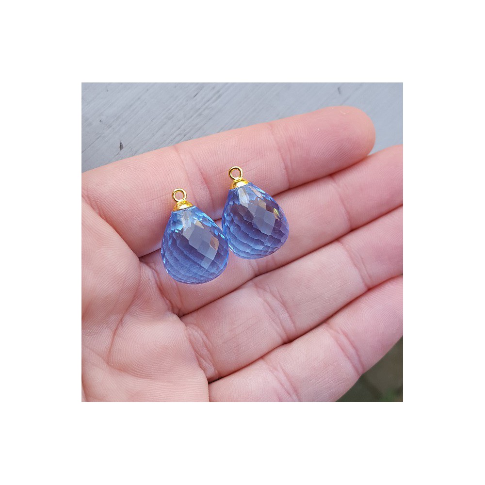 Goud vergulde losse hanger set met blauwe Topaas quartz briolet