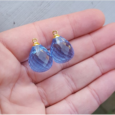 Goud vergulde losse hanger set met blauwe Topaas quartz briolet
