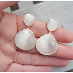 Gold plated earrings with white cats eye