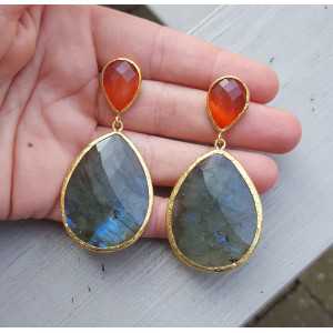 Gold plated earrings with orange cats eye and Labradorite