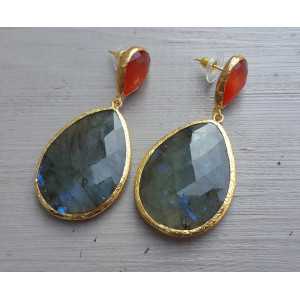 Gold plated earrings with orange cats eye and Labradorite