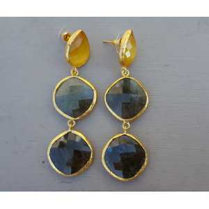 Gold plated earrings with Labradorite and yellow cat's eye