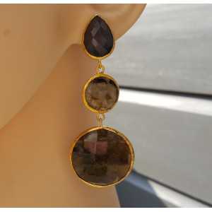 Gold plated earrings with Labradorite and grey cat's eye