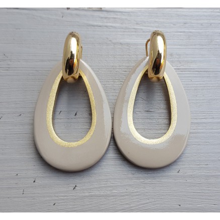 Creolen druppel hanger kaki kleurige Buffelhoorn gouden binnenkant 