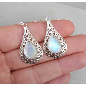 Silver earrings with Moonstone in open worked setting