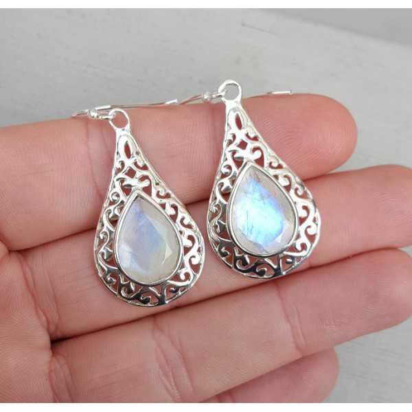 Silver earrings with Moonstone in open worked setting